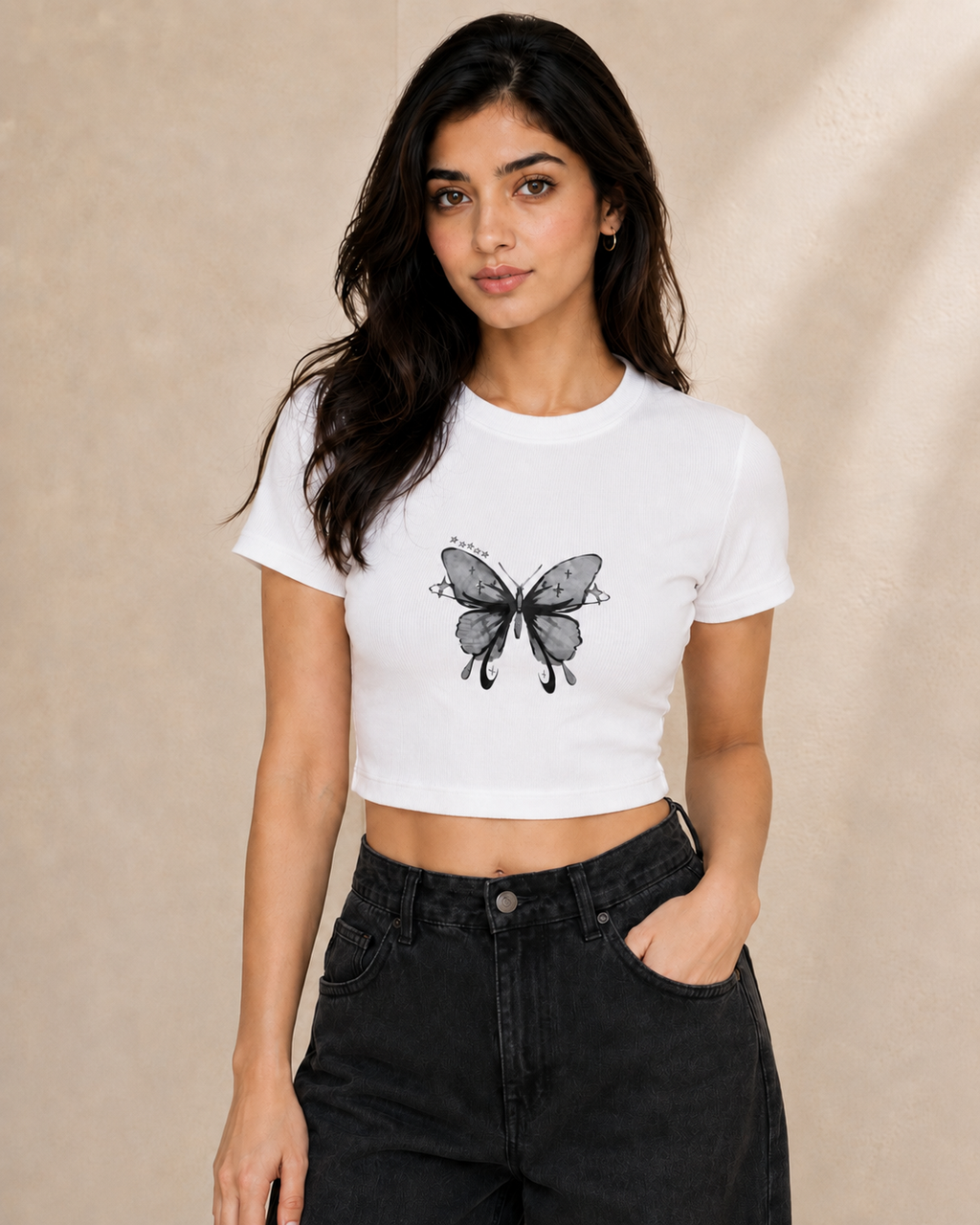 BUTTERFLY DREAM WOMEN'S CROP TOP - WHITE | ONLYN