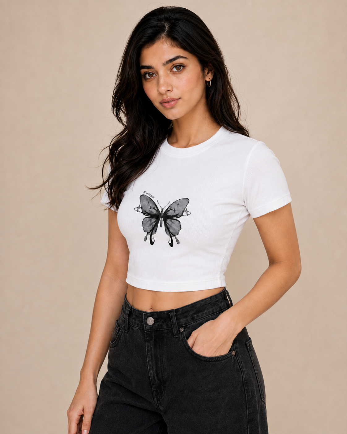 BUTTERFLY DREAM WOMEN'S CROP TOP - WHITE | ONLYN