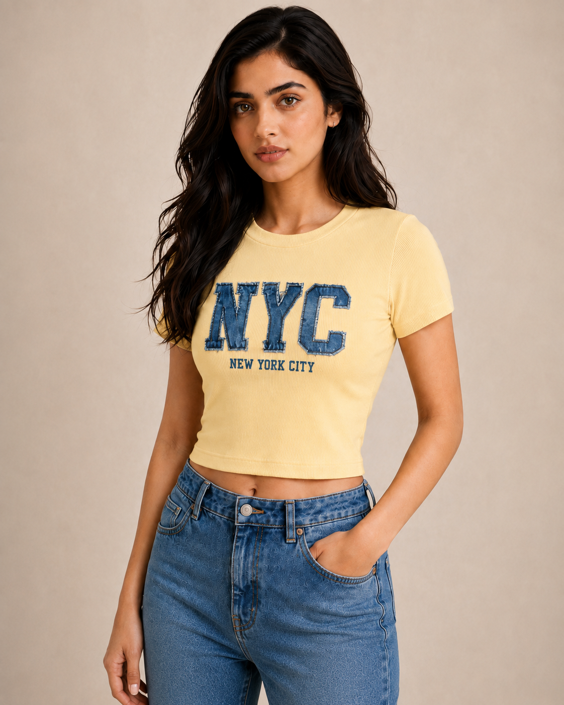 NYC HERITAGE WOMEN'S CROP TOP - YELLOW | ONLYN