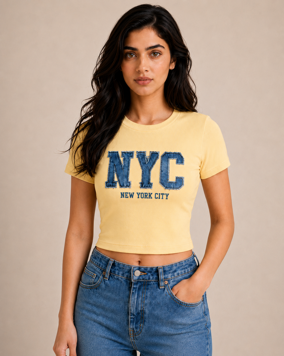 NYC HERITAGE WOMEN'S CROP TOP - YELLOW | ONLYN