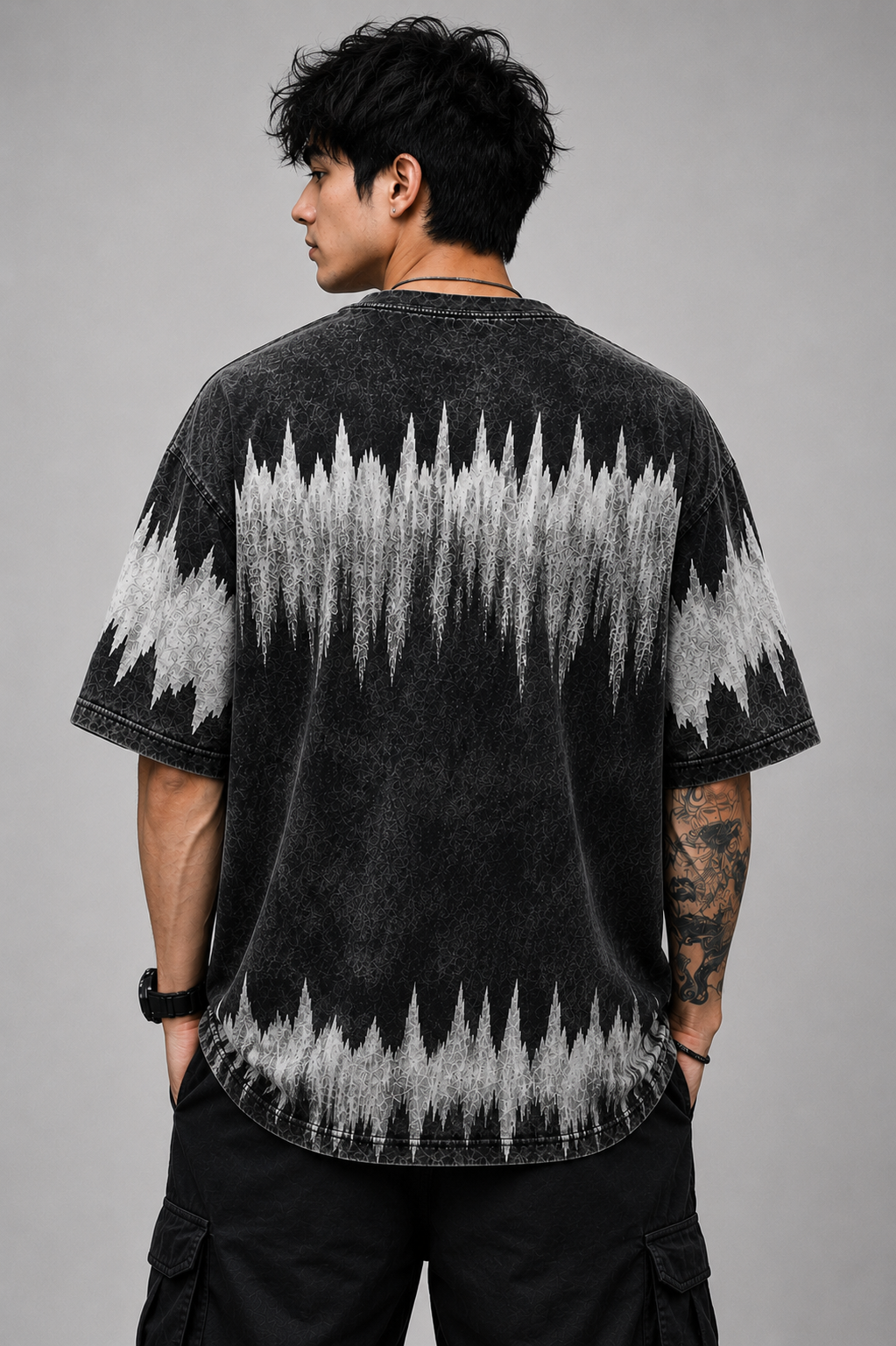 DARK FREQUENCY ACID WASH OVERSIZED T-SHIRT - BLACK | ONLYN