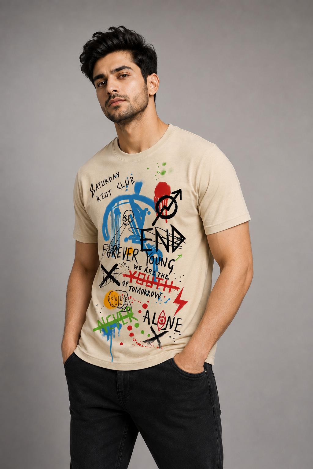 STREET RIOT GRAPHIC PRINTED COTON T-SHIRT | ONLYN