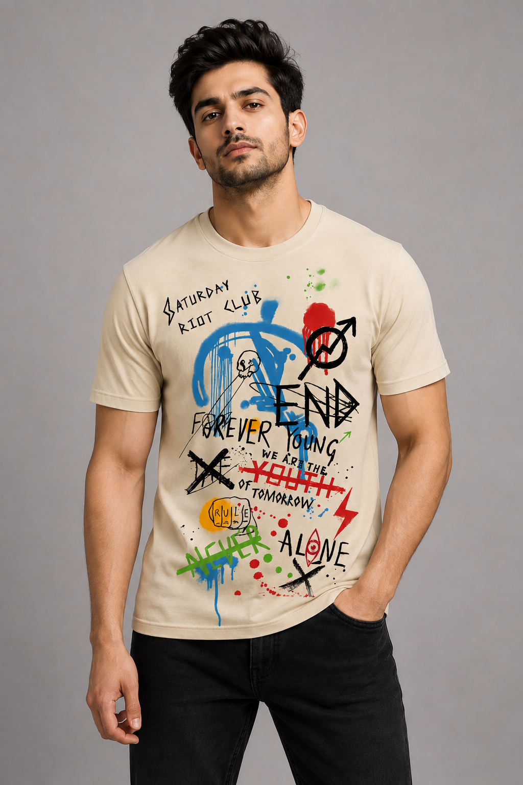 STREET RIOT GRAPHIC PRINTED COTON T-SHIRT | ONLYN